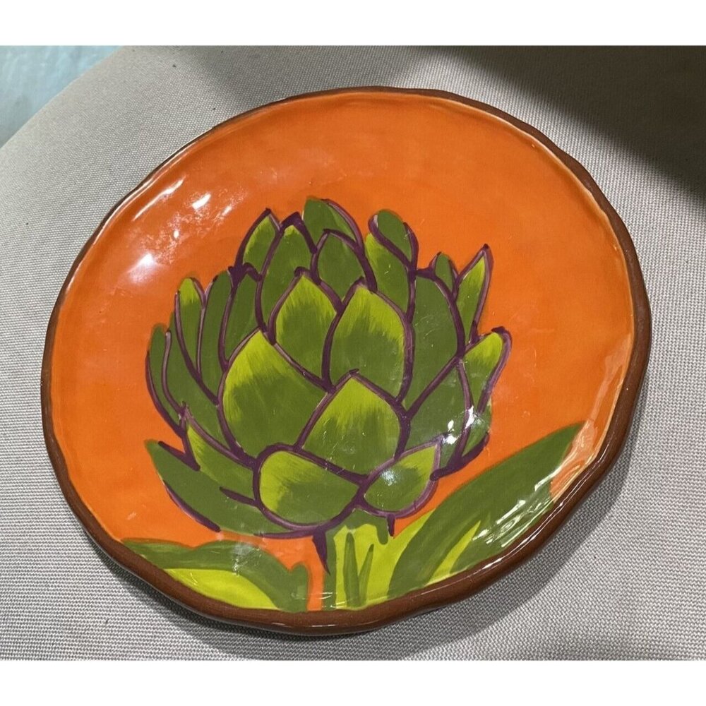 TAG salad plate decorative plate Artichoke design Orange Green 8"